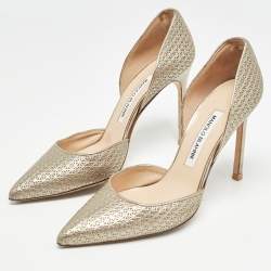 Manolo Blahnik Metallic Textured Leather D'orsay Pointed Toe Pumps Size 38.5