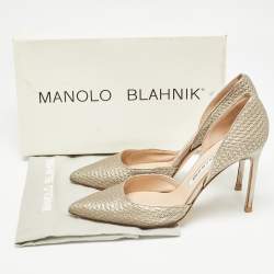 Manolo Blahnik Metallic Textured Leather D'orsay Pointed Toe Pumps Size 38.5