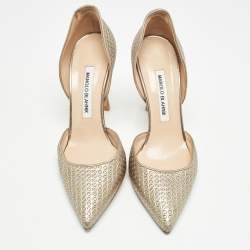 Manolo Blahnik Metallic Textured Leather D'orsay Pointed Toe Pumps Size 38.5