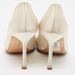 Manolo Blahnik White Satin Hangisi Crystal Embellished Pointed Toe Pumps Size 38.5