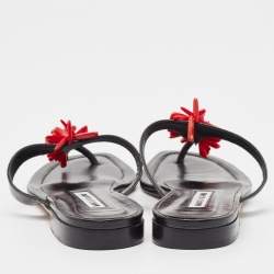 Manolo Blahnik Black Leather Embellished Thong Flats Size 37.5