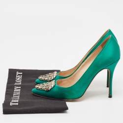 Manolo Blahnik Green Satin Okkaava Pumps Size 37