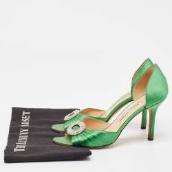 Manolo Blahnik Green Pleated Satin Sedaraby Pumps Size 37