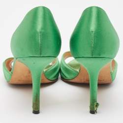 Manolo Blahnik Green Pleated Satin Sedaraby Pumps Size 37