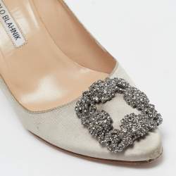 Pre Owned Manolo Blahnik Grey Satin Hangisi Pumps Size 38