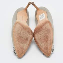 Pre Owned Manolo Blahnik Grey Satin Hangisi Pumps Size 38