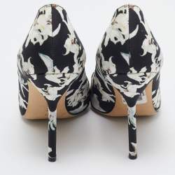 Manolo Blahnik Black/White Printed Floral Fabric BB Pumps Size 37