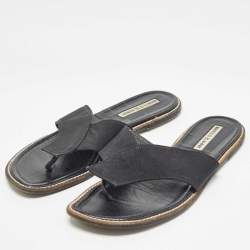 Manolo Blahnik Black Canvas Thong Flat Slides Size 37.5