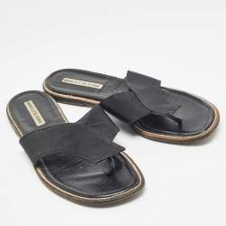 Manolo Blahnik Black Canvas Thong Flat Slides Size 37.5