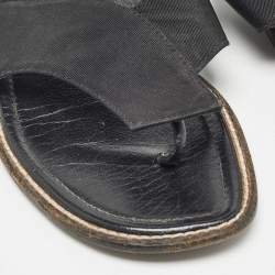 Manolo Blahnik Black Canvas Thong Flat Slides Size 37.5