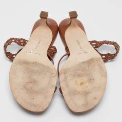 Pre Owned Manolo Blahnik Brown Leather Susa Sandals Size 39.5