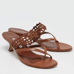 Pre Owned Manolo Blahnik Brown Leather Susa Sandals Size 39.5