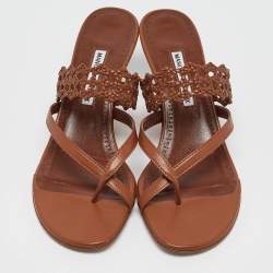 Pre Owned Manolo Blahnik Brown Leather Susa Sandals Size 39.5
