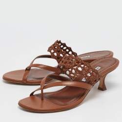 Pre Owned Manolo Blahnik Brown Leather Susa Sandals Size 39.5