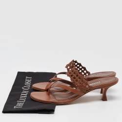 Pre Owned Manolo Blahnik Brown Leather Susa Sandals Size 39.5