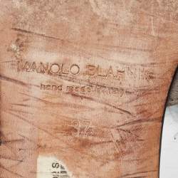 Pre Owned Manolo Blahnik Two Tone Suede and Fox Fur Flat Slides Size 37