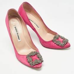 Manolo Blahnik Pink Satin Hangisi Pumps Size 37