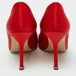 Pre Owned Manolo Blahnik Red Satin Hangisi Pumps Size 37.5
