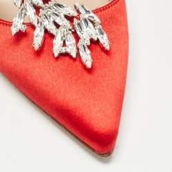 Pre Owned Manolo Blahnik Red Satin Nadira Pumps Size 34
