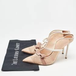 Pre Owned Manolo Blahnik Beige/White Mesh and Leather Marguerite Mules Size 41