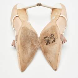 Pre Owned Manolo Blahnik Beige/White Mesh and Leather Marguerite Mules Size 41