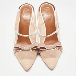 Pre Owned Manolo Blahnik Beige/White Mesh and Leather Marguerite Mules Size 41