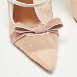 Pre Owned Manolo Blahnik Beige/White Mesh and Leather Marguerite Mules Size 41