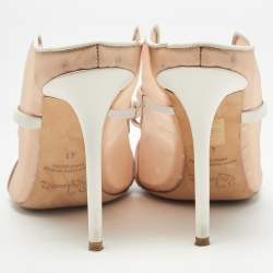 Pre Owned Manolo Blahnik Beige/White Mesh and Leather Marguerite Mules Size 41