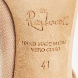 Pre Owned Manolo Blahnik Beige/White Mesh and Leather Marguerite Mules Size 41