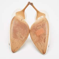 Pre Owned Manolo Blahnik Off White Satin Hangisi Pumps Size 39.5