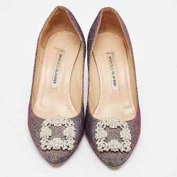 Pre Owned Manolo Blahnik Two Tone Lurex Fabric Hangisi Pumps Size 38.5