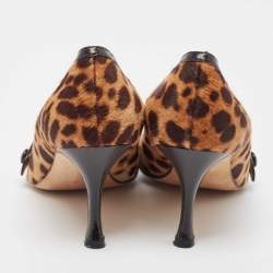 Pre Owned Manolo Blahnik Brown/Black Animal Print Calf Hair Pumps Size 37.5
