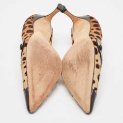 Pre Owned Manolo Blahnik Brown/Black Animal Print Calf Hair Pumps Size 37.5