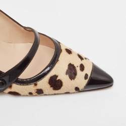 Pre Owned Manolo Blahnik Brown/Black Animal Print Calf Hair Pumps Size 37.5