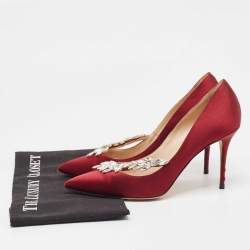 Pre Owned Manolo Blahnik Burgundy Satin Nadira Pumps Size 38