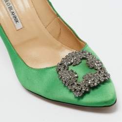 Pre Owned Manolo Blahnik Green Satin Hangisi Pumps Size 42