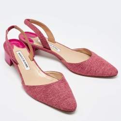Manolo Blahnik Pink Canvas Aspro Slingback Pumps Size 39