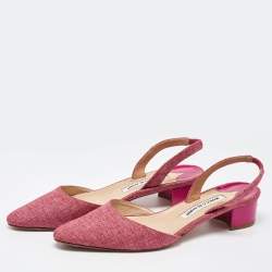 Manolo Blahnik Pink Canvas Aspro Slingback Pumps Size 39