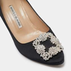 Pre Owned Manolo Blahnik Black Satin Hangisi Pumps Size 37.5