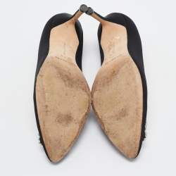 Pre Owned Manolo Blahnik Black Satin Hangisi Pumps Size 37.5