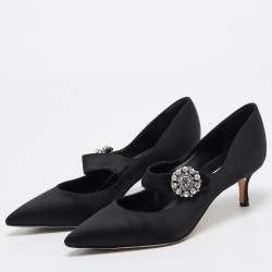Pre Owned Manolo Blahnik Black Satin Verna Pumps Size 36.5