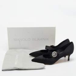 Pre Owned Manolo Blahnik Black Satin Verna Pumps Size 36.5