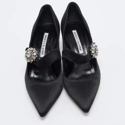 Pre Owned Manolo Blahnik Black Satin Verna Pumps Size 36.5