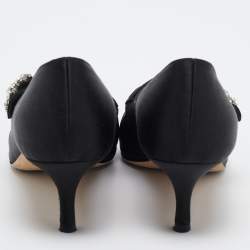 Pre Owned Manolo Blahnik Black Satin Verna Pumps Size 36.5