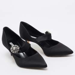 Pre Owned Manolo Blahnik Black Satin Verna Pumps Size 36.5