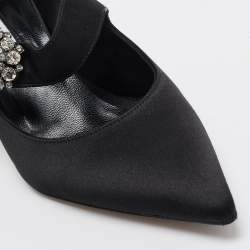 Pre Owned Manolo Blahnik Black Satin Verna Pumps Size 36.5