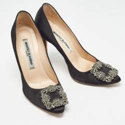 Pre Owned Manolo Blahnik Black Satin Hangisi Pumps Size 36