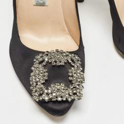 Pre Owned Manolo Blahnik Black Satin Hangisi Pumps Size 36