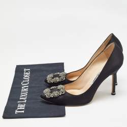 Pre Owned Manolo Blahnik Black Satin Hangisi Pumps Size 36
