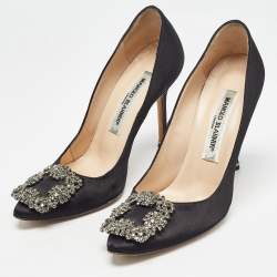 Pre Owned Manolo Blahnik Black Satin Hangisi Pumps Size 36